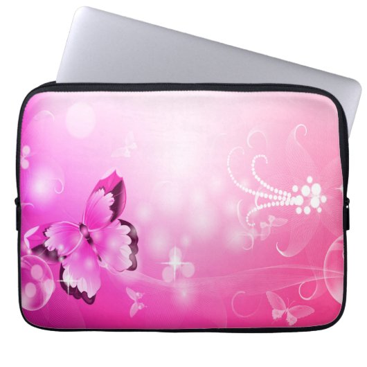 Magenta Butterfly Laptop Sleeve (Voorkant)