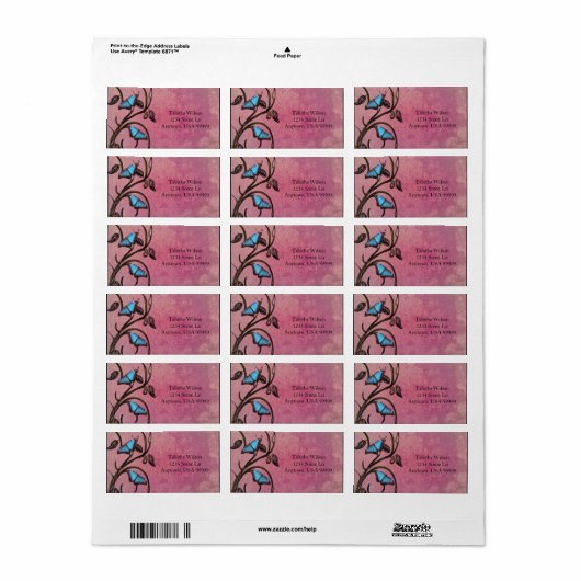 Magenta Butterfly Pair Address Label (Full Sheet)