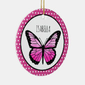 Magenta Butterfly Polka Dot gepersonaliseerd Keramisch Ornament (Rechts)