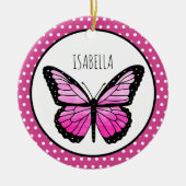 Magenta Butterfly Polka Dot gepersonaliseerd Keramisch Ornament (Voorkant)