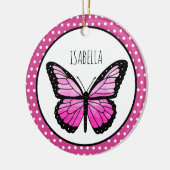 Magenta Butterfly Polka Dot gepersonaliseerd Keramisch Ornament (Links)