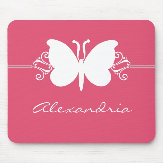 Magenta Butterfly Swirls Mousepad Muismat (Voorkant)