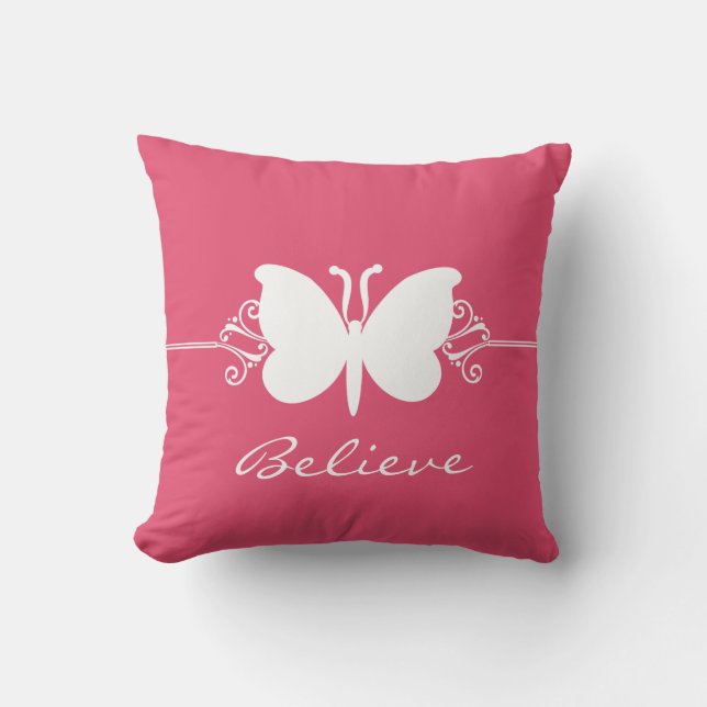 Magenta Butterfly Swirls Pillow Kussen (Voorkant)
