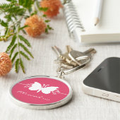 Magenta Butterfly Swirls Premium Sleutelhanger (Zijkant)