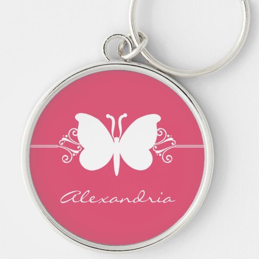 Magenta Butterfly Swirls Premium Sleutelhanger (Voorkant)