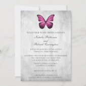 Magenta Butterfly Wedding Invitation Kaart (Voorkant)