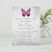 Magenta Butterfly Wedding Invitation Kaart (Staand voorkant)