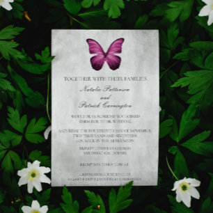 Magenta Butterfly Wedding Invitation Kaart