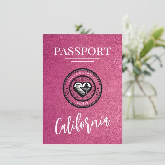 Magenta California Passport Bewaar de datum Save The Date (Staand voorkant)