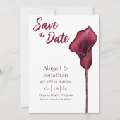 Magenta Calla Lily Waterverf Vloeiend huwelijk Save The Date (Voorkant)