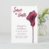 Magenta Calla Lily Waterverf Vloeiend huwelijk Save The Date (Staand voorkant)