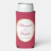 Magenta Calligrafie Paar naam Monogram Weddenschap Seltzer Blikjeskoeler (Seltzer Voorkant)