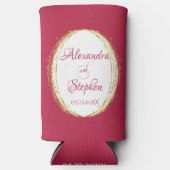 Magenta Calligrafie Paar naam Monogram Weddenschap Seltzer Blikjeskoeler (Voorkant)