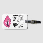 Magenta cartoon lippen dicht en kus me wit bagagelabel (Voorkant (horizontaal))