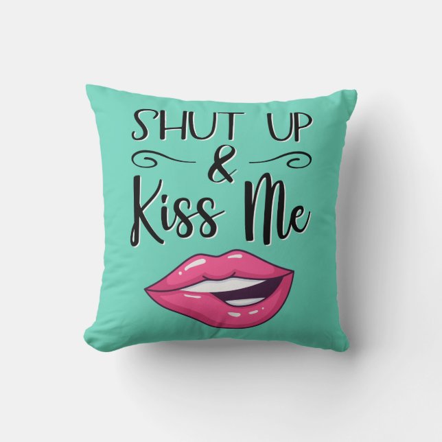 Magenta cartoon lippen Hou je kop en kus me aquama Kussen (Voorkant)