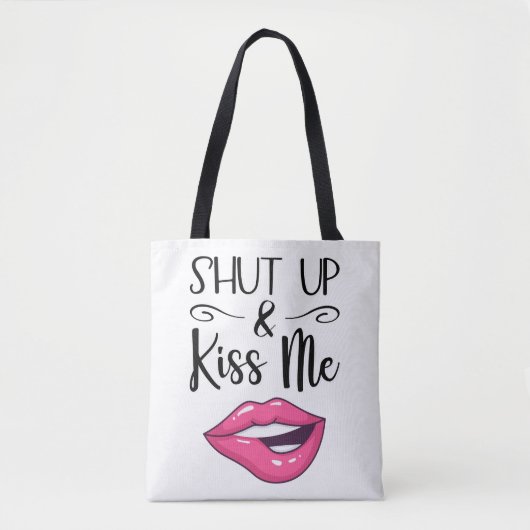 Magenta cartoon lippen Kus me wit. Tote Bag (Voorkant)