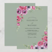 Magenta Celadon Anemoon Bruiloft Kaart (Voorkant / Achterkant)