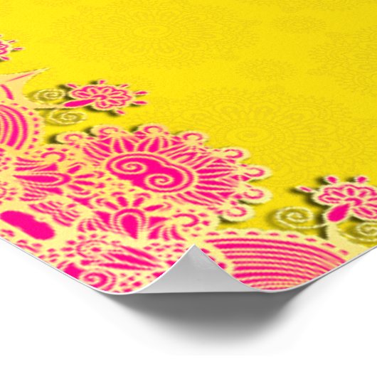 Magenta cerise heldergeel Mehndi-welkomstteken Poster (Hoek)