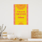 Magenta cerise heldergeel Mehndi-welkomstteken Poster (Keuken)