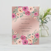 Magenta Champagne Bloesem Bruiloft Kaart (Staand voorkant)