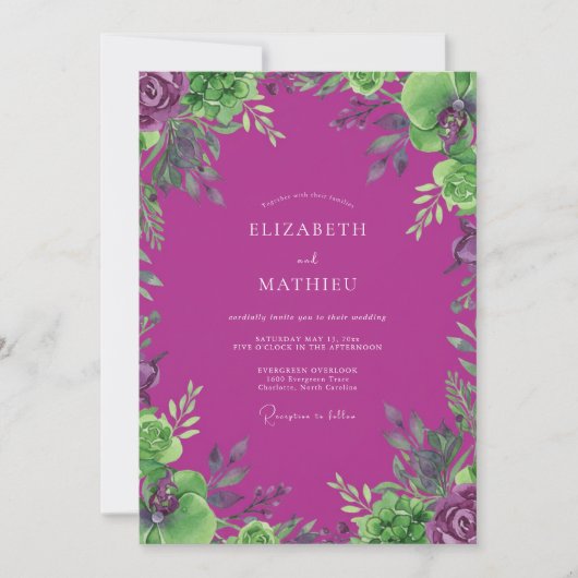 Magenta Chartreuse Bruinloof Eucalyptus Bruiloft Kaart (Voorkant)