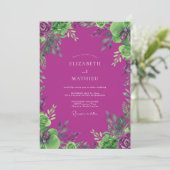 Magenta Chartreuse Bruinloof Eucalyptus Bruiloft Kaart (Staand voorkant)