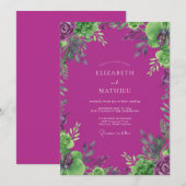 Magenta Chartreuse Bruinloof Eucalyptus Bruiloft Kaart (Voorkant / Achterkant)