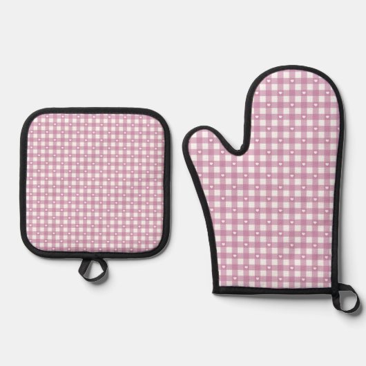 Magenta Checks Ovenwant & Pannenlap Set (Voorkant)