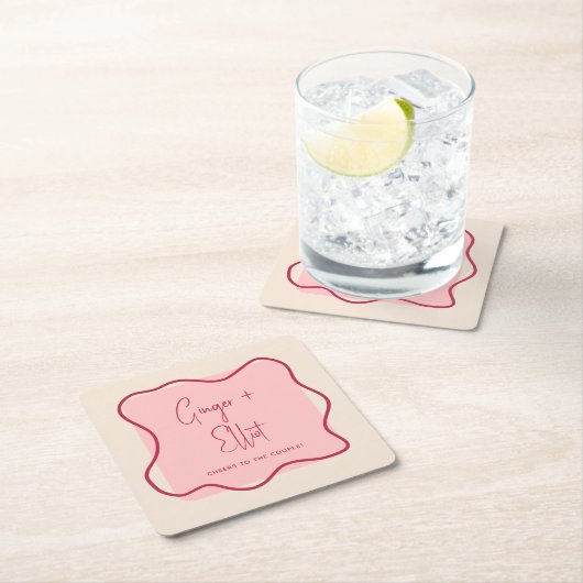 Magenta Cheers Wedding Wedding Modern Bold Wavy Li Kartonnen Onderzetters (Insitu)