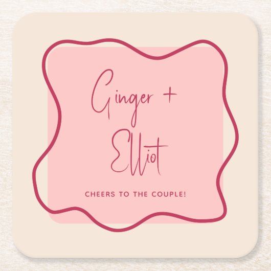 Magenta Cheers Wedding Wedding Modern Bold Wavy Li Kartonnen Onderzetters (Voorkant)