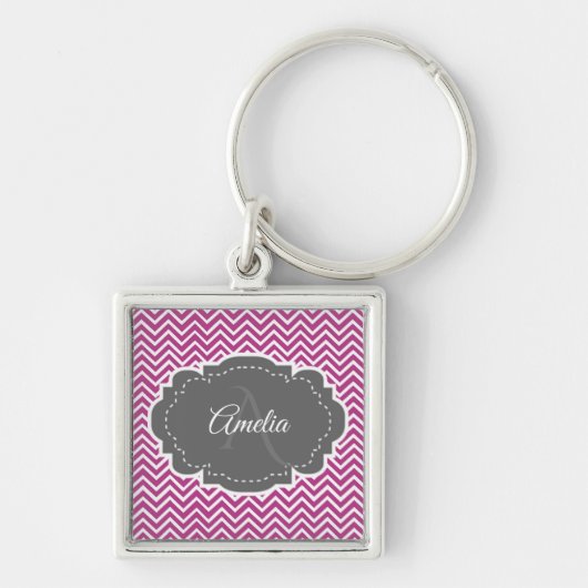 Magenta Chevron Aangepaste Sleutelhanger Button (Voorkant)