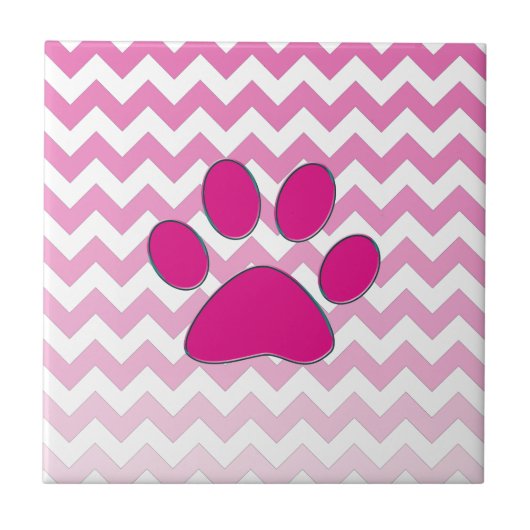Magenta Chevron Paw Monogram ZigZag Tegeltje (Voorkant)
