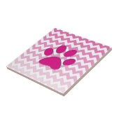 Magenta Chevron Paw Monogram ZigZag Tegeltje (Zijkant)