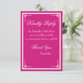 Magenta chic script elegante bruiloft website RSVP Informatiekaartje (Staand voorkant)