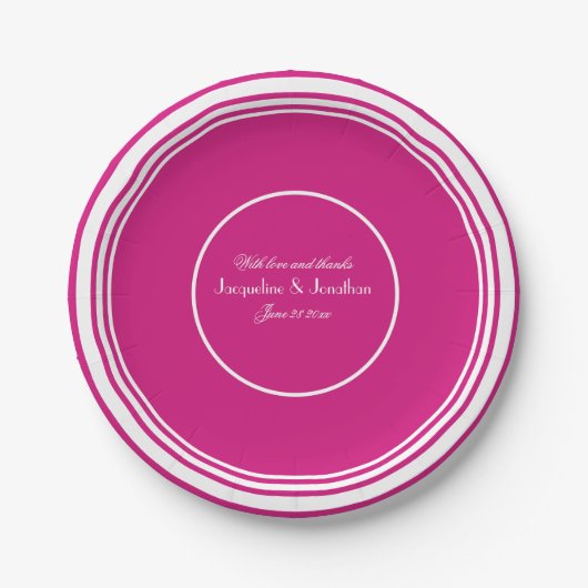 Magenta Chic Script Namen Wedding Cake Papieren Bordje (Voorkant)