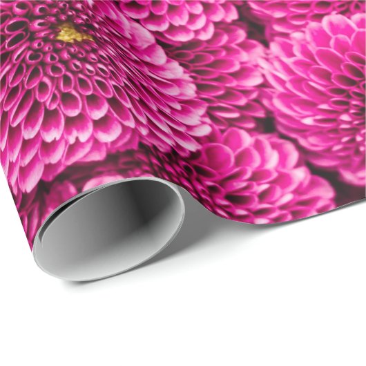 Magenta Chrysanthemum Floral Wrapping Paper Cadeaupapier (Rol Hoek)