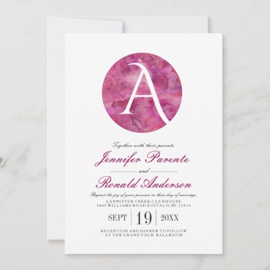Magenta Cloud Window Monogram Weddenschap Kaart (Voorkant)