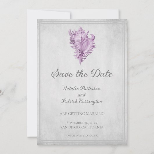 Magenta Conch Shell Save the Date Uitnodiging (Voorkant)