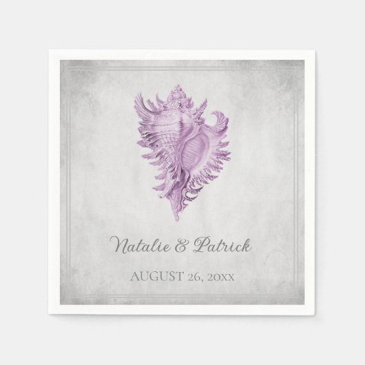 Magenta Conch Shell Wedding Paper Napkins Servet (Voorkant)