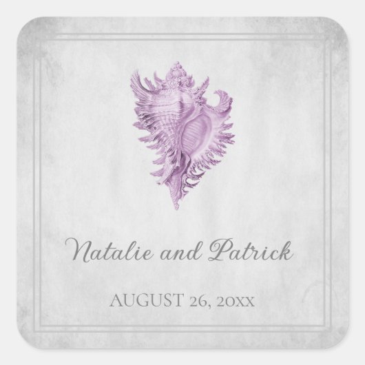Magenta Conch Shell Wedding Stickers (Voorkant)
