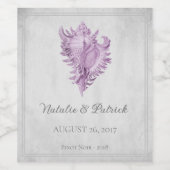 Magenta Conch Shell Wedding Wine Label Wijn Etiket (Enkel label)