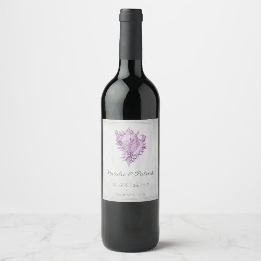 Magenta Conch Shell Wedding Wine Label Wijn Etiket (Voorkant)
