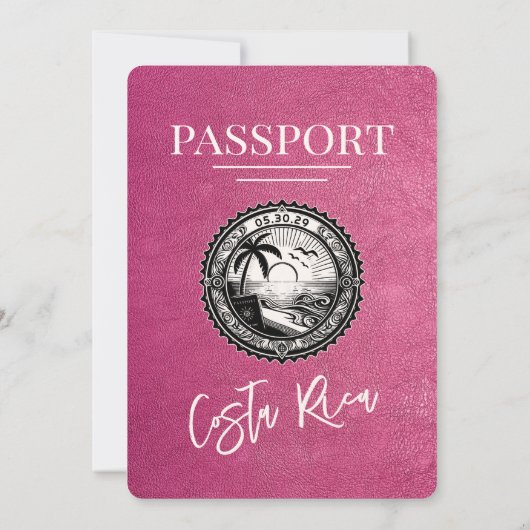 Magenta Costa Rica Paspoort Huwelijksuitnodiging Kaart (Achterkant)