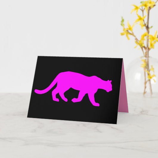 Magenta Cougar Puma Walking Silhouette Kaart (Gele Bloem)