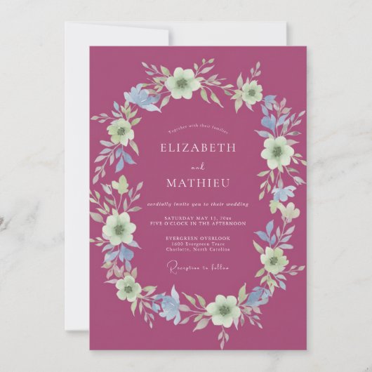 Magenta Cream Blossom Bruiloft Kaart (Voorkant)