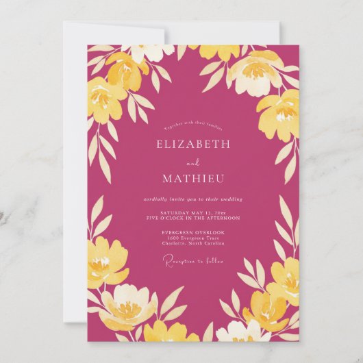 Magenta Crème Blad Bruiloft Kaart (Voorkant)