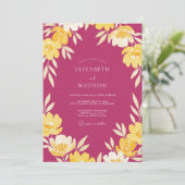 Magenta Crème Blad Bruiloft Kaart (Staand voorkant)