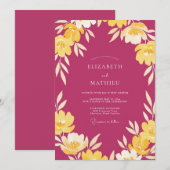Magenta Crème Blad Bruiloft Kaart (Voorkant / Achterkant)