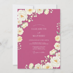 Magenta Crème Ranunculus Eucalyptus Bruiloft Kaart
