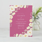 Magenta Crème Ranunculus Eucalyptus Bruiloft Kaart (Staand voorkant)
